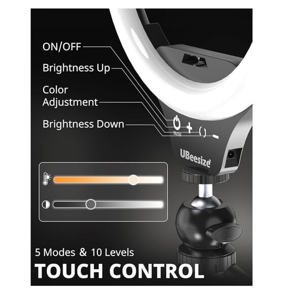 NEW UBeesize 10" Selfie Ring Light with Tripod Stand & Cell Phone Holder - Picture 5 of 6